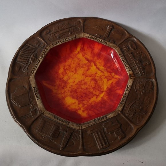 Vintage Treasure Craft Pottery USA Las Vegas Ashtray/Trinket, Red Orange Glaze - Picture 1 of 8